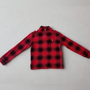 Polo Ralph Lauren Boys Black & Red Buffalo Plaid Logo Quarter Zip Size 5